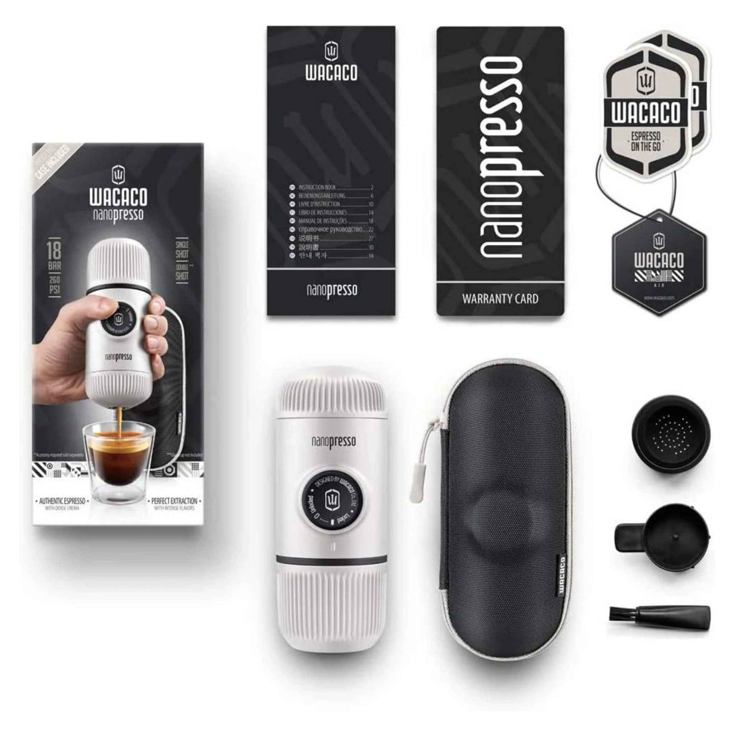 Nanopresso Portable Espresso Maker with Protective Case – Manual Travel Coffee Machine for Camping & Office (Chill White)