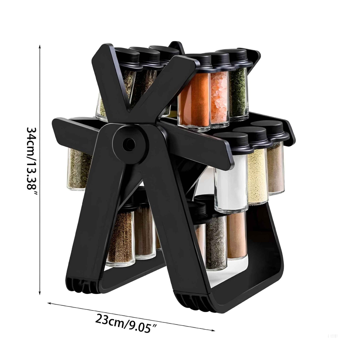 SpinMaster™ 18-Piece Rotating Spice Rack – Countertop Spinning Spice Organizer with Glass Jars for Easy Kitchen Access
