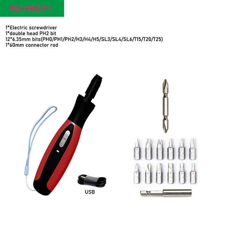 Electric Screwdriver Cordless 2000Mah Rechargeable Battery Power Tools Set Manual and Automatic Integrated LED Repair Tools