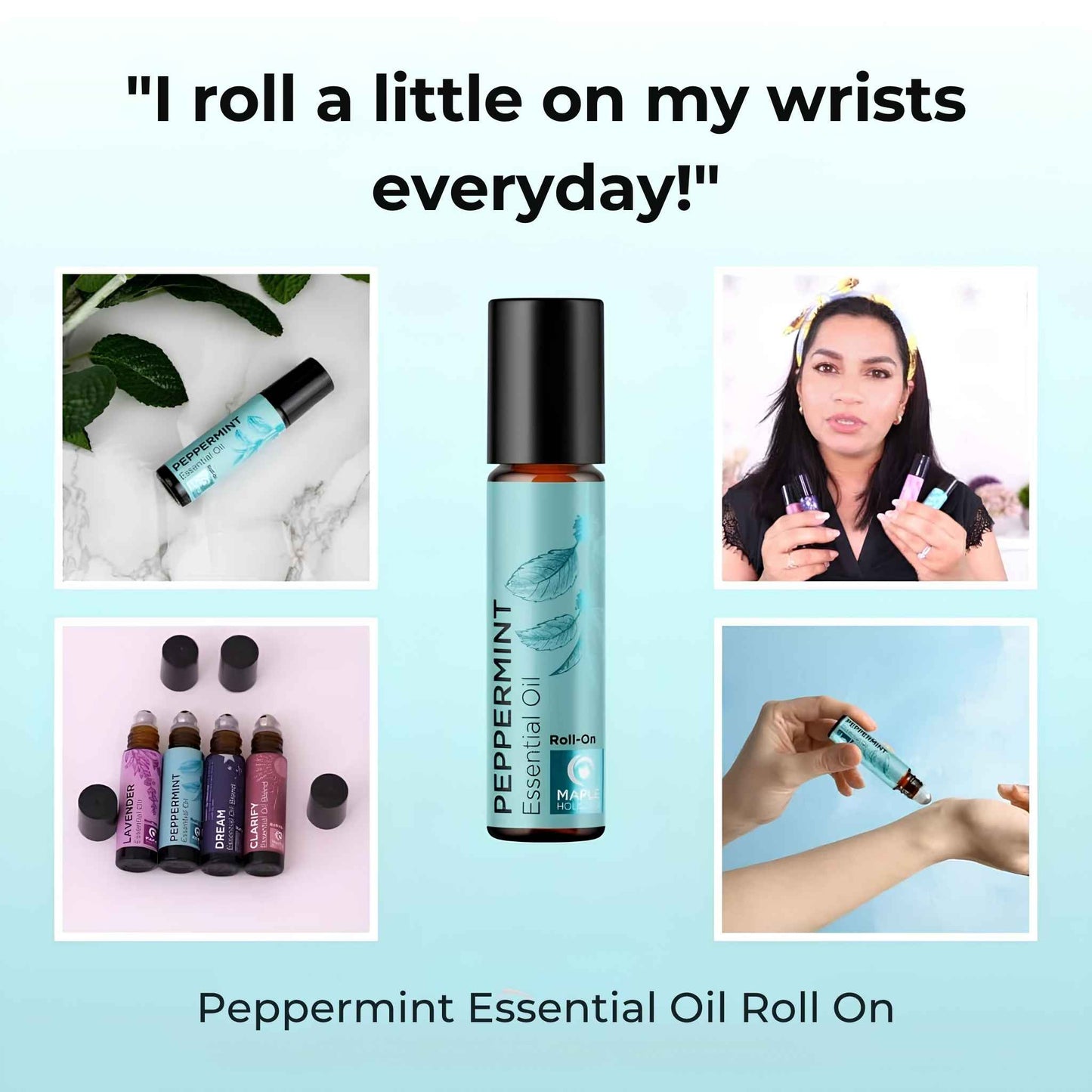 Peppermint Essential Oil Roll-On – Natural Headache Relief Aromatherapy Stick for Focus, Travel & Stress Support (0.33 fl oz)