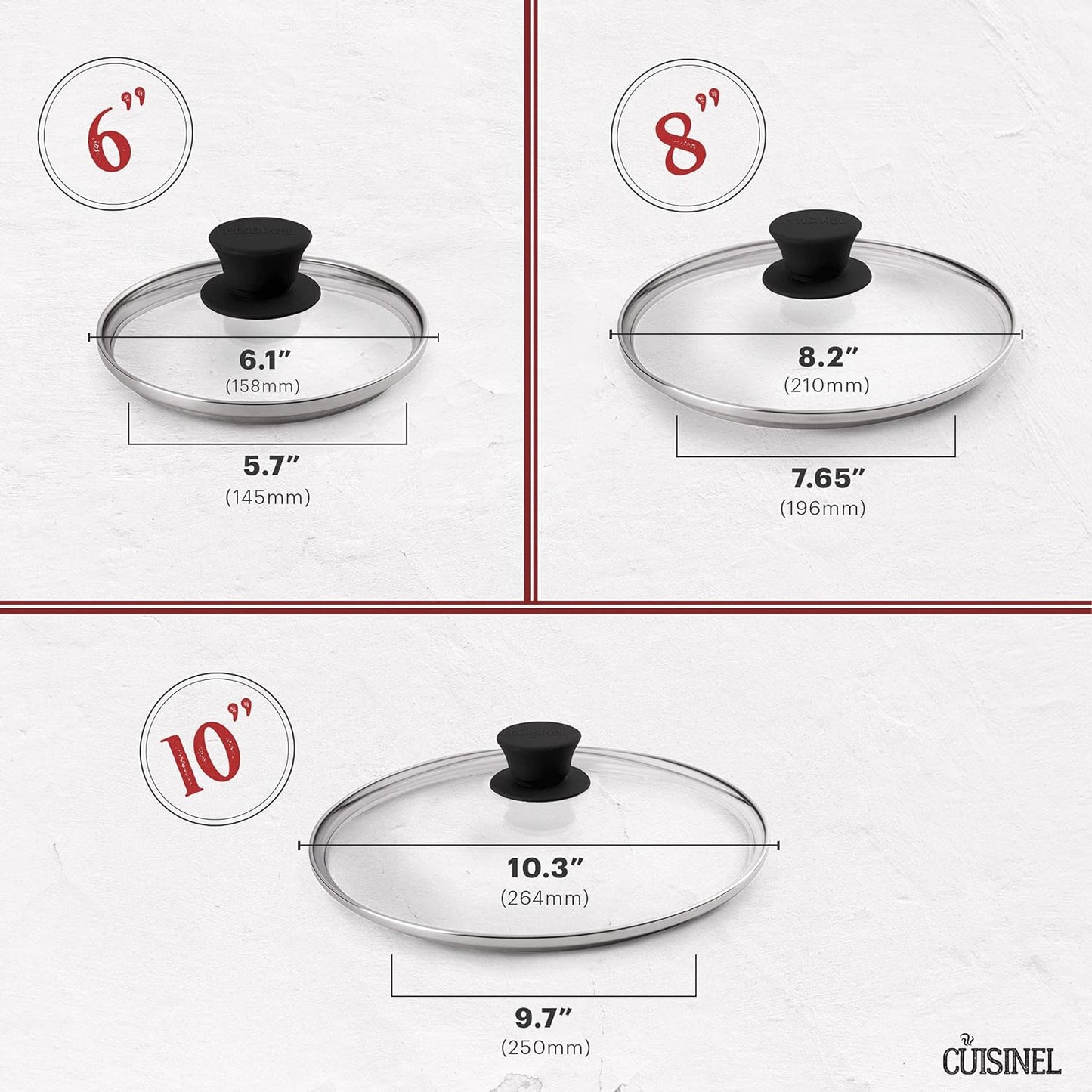 Cast Iron Skillet Set - 6"+8"+10"-Inch + Glass Lids + Silicone Handle Holder Covers - Pre-Seasoned Frying Pan - Oven Safe Cookware - Indoor/Outdoor Use - Grill, BBQ, Stovetop, Induction Safe
