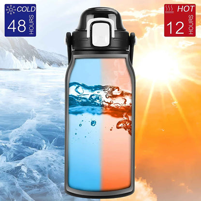 2L Stainless Steel Thermo Water Bottle with Straw – Large Vacuum Insulated Tumbler for Hot & Cold Drinks – Gym, Travel & Outdoor Sports