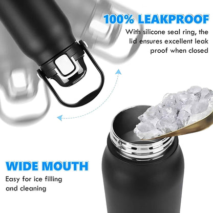 2L Stainless Steel Thermo Water Bottle with Straw – Large Vacuum Insulated Tumbler for Hot & Cold Drinks – Gym, Travel & Outdoor Sports