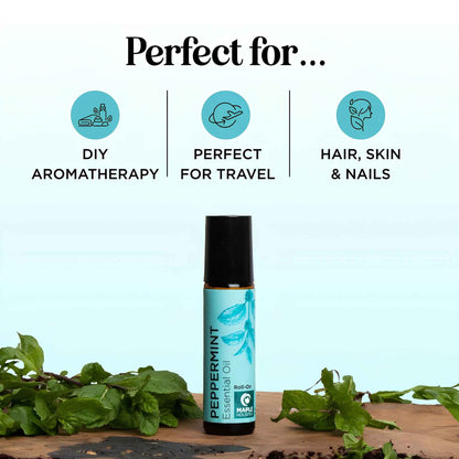 Peppermint Essential Oil Roll-On – Natural Headache Relief Aromatherapy Stick for Focus, Travel & Stress Support (0.33 fl oz)