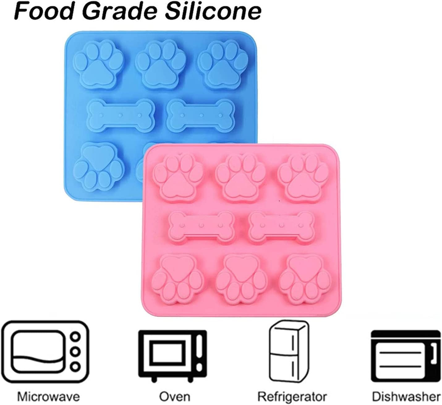 2 Pack Silicone Molds Puppy Dog Paw and Dog Bone Silicone Dog Treat Molds for Baking Chocolate,Candy,Jelly,Ice Cube,Dog Treats