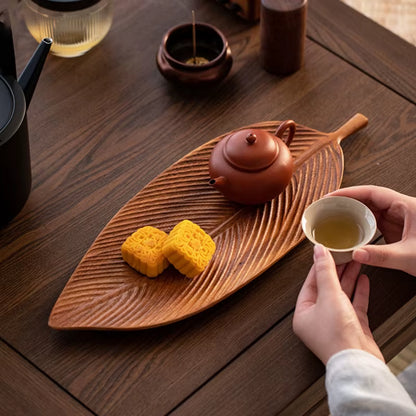 Q9QF Wooden Leaf Shape Refreshment Tray Fruit Tray Dessert Snack Plate Japanese Style Bread Wooden Plate Decorative Tableware