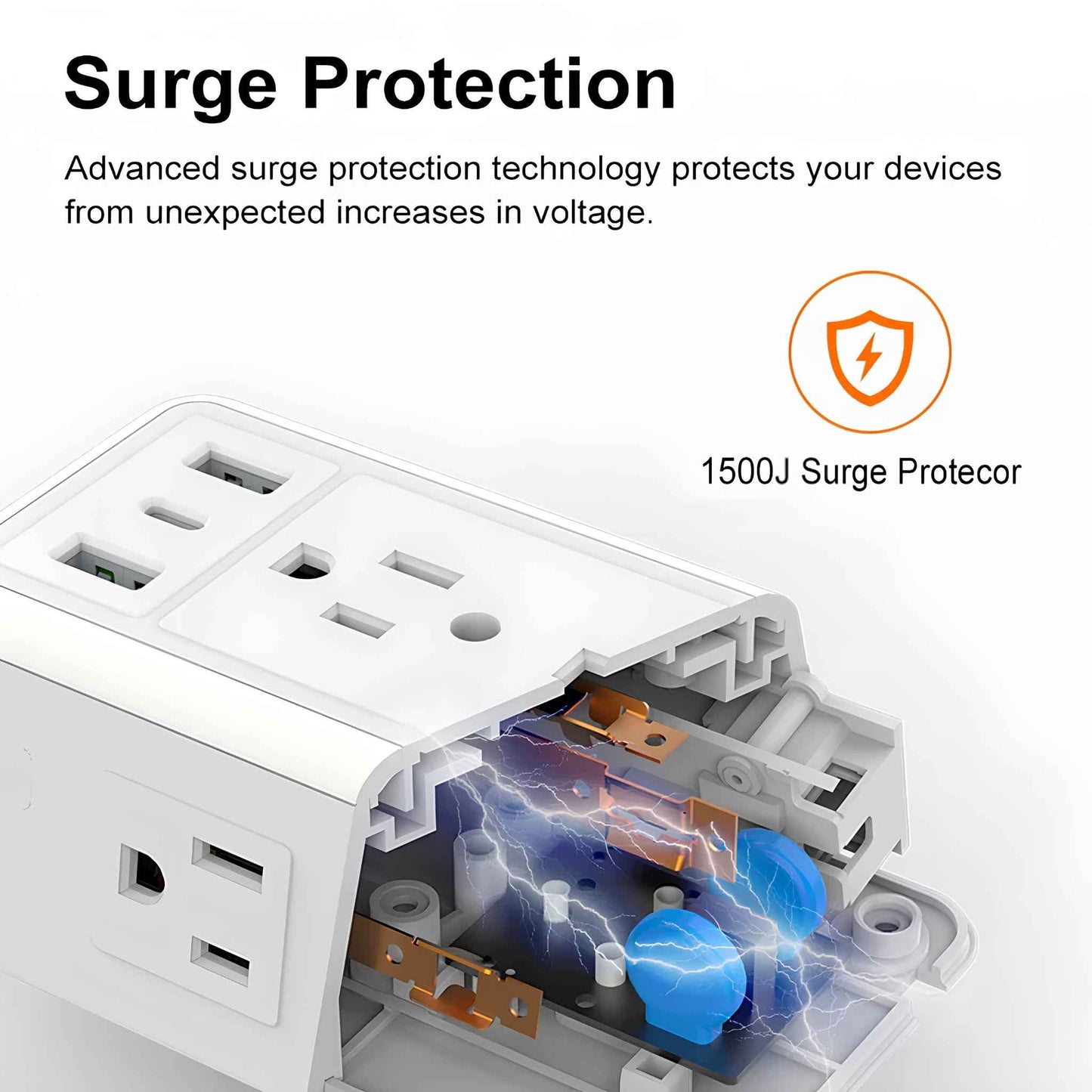 6-Outlet USB Wall Charger Extender – Surge Protector with USB-C, 3 USB Ports & Built-In Night Light Power Strip Adapter