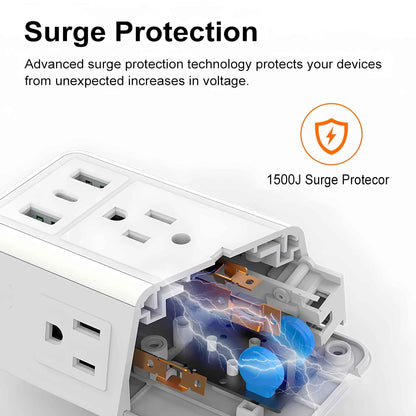 6-Outlet USB Wall Charger Extender – Surge Protector with USB-C, 3 USB Ports & Built-In Night Light Power Strip Adapter