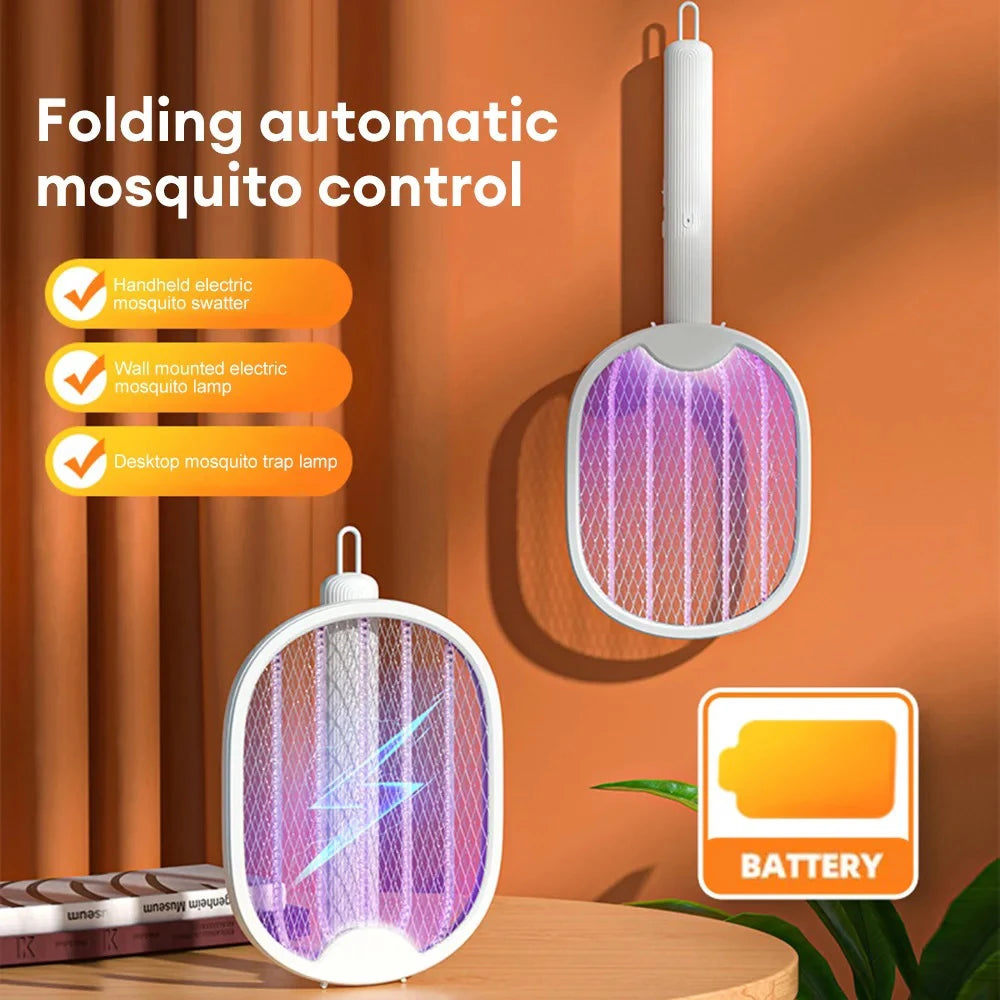 3000V Foldable Electric Mosquito Killer USB Rechargeable Fly Trap Mosquito Swatter Racket Insect Killer with UV Light Bug Zapper
