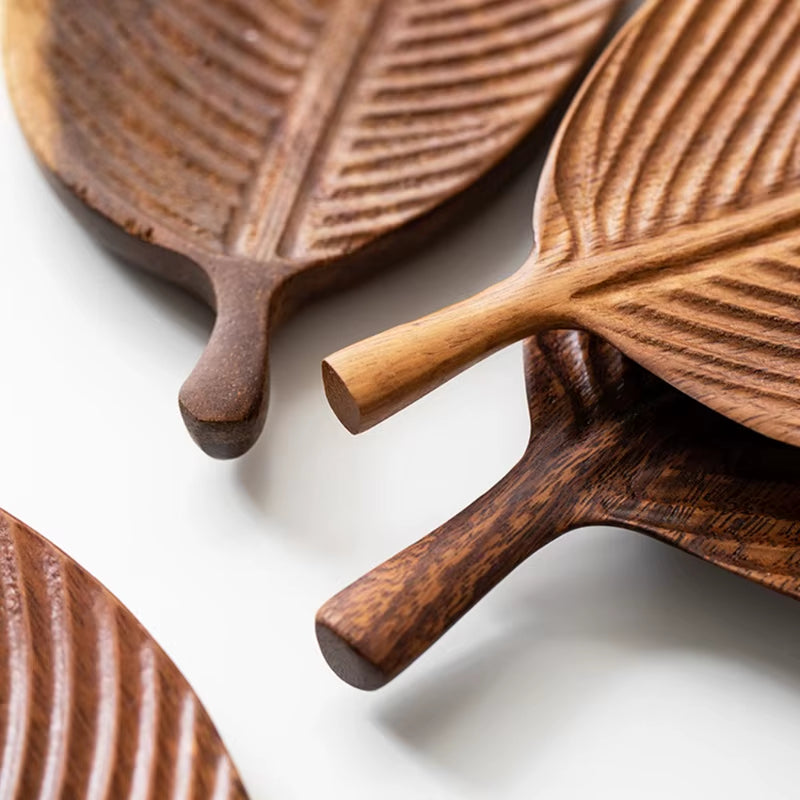 Q9QF Wooden Leaf Shape Refreshment Tray Fruit Tray Dessert Snack Plate Japanese Style Bread Wooden Plate Decorative Tableware