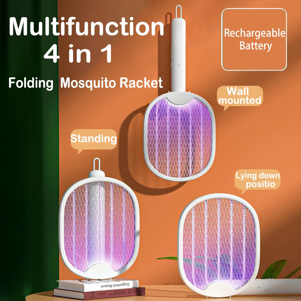 3000V Foldable Electric Mosquito Killer USB Rechargeable Fly Trap Mosquito Swatter Racket Insect Killer with UV Light Bug Zapper