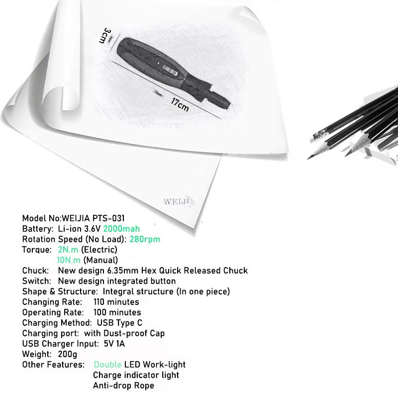 Electric Screwdriver Cordless 2000Mah Rechargeable Battery Power Tools Set Manual and Automatic Integrated LED Repair Tools