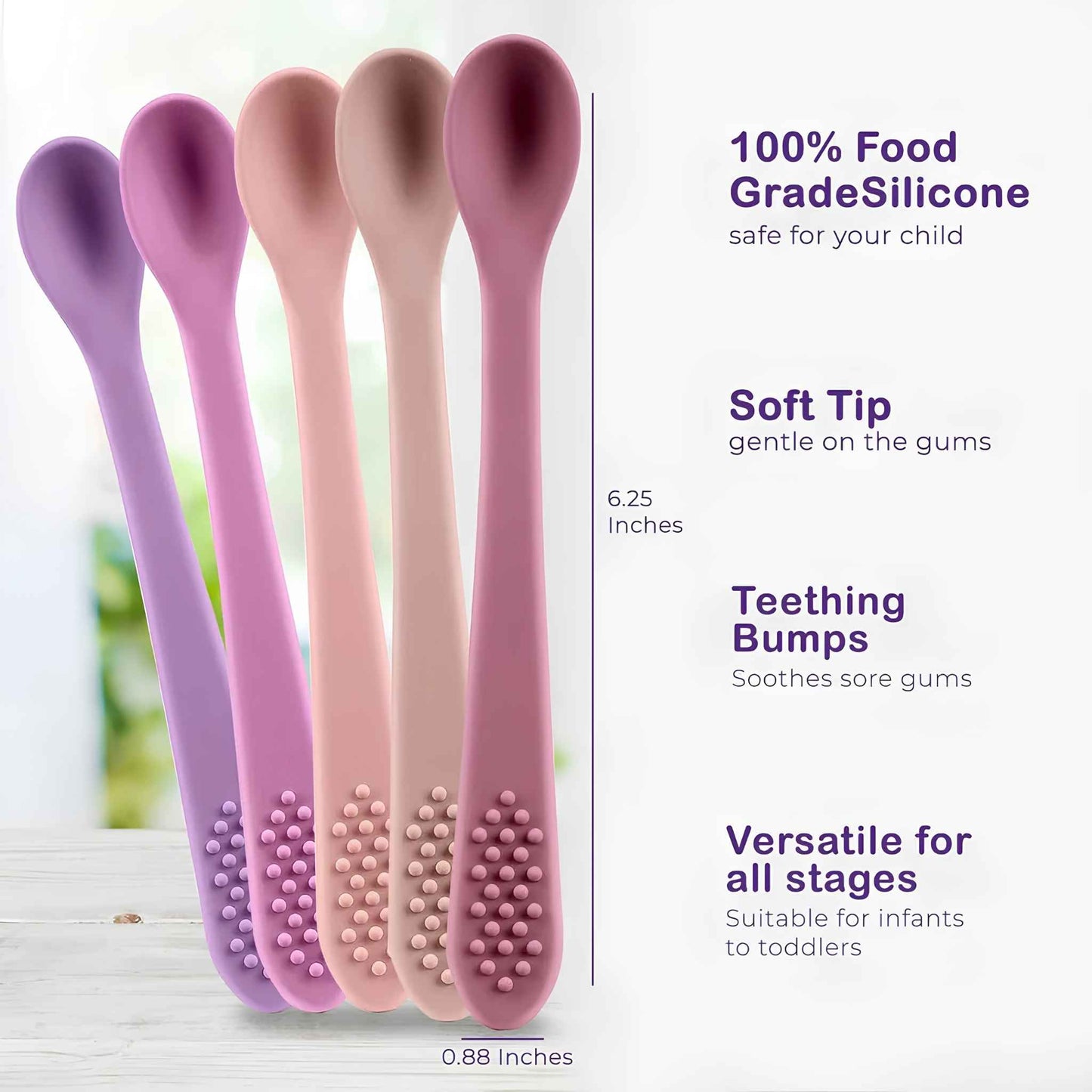 Silicone Baby Spoons First Stage (5-Pack) – BPA-Free Self Feeding Baby Utensils for Baby Led Weaning