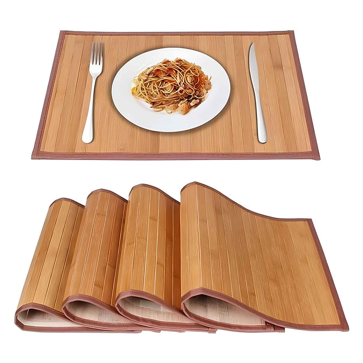 Bamboo Placemats Set of 4 for Dining Table – Heat & Stain Resistant Eco-Friendly Table Mats (45×30cm, Natural Slat Design)