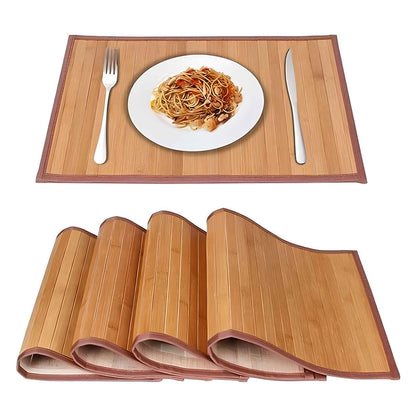 Bamboo Placemats Set of 4 for Dining Table – Heat & Stain Resistant Eco-Friendly Table Mats (45×30cm, Natural Slat Design)