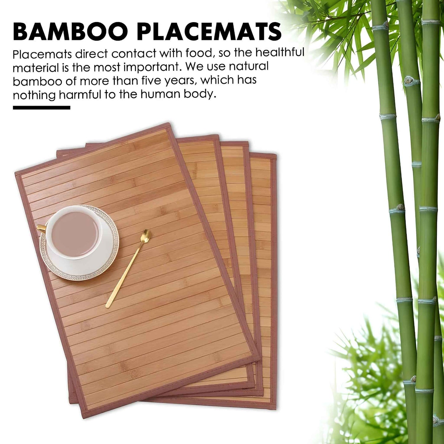 Bamboo Placemats Set of 4 for Dining Table – Heat & Stain Resistant Eco-Friendly Table Mats (45×30cm, Natural Slat Design)