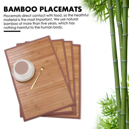 Bamboo Placemats Set of 4 for Dining Table – Heat & Stain Resistant Eco-Friendly Table Mats (45×30cm, Natural Slat Design)