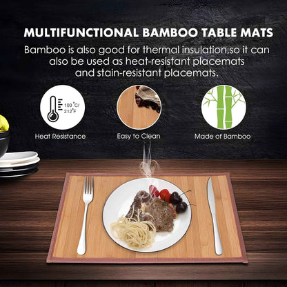 Bamboo Placemats Set of 4 for Dining Table – Heat & Stain Resistant Eco-Friendly Table Mats (45×30cm, Natural Slat Design)