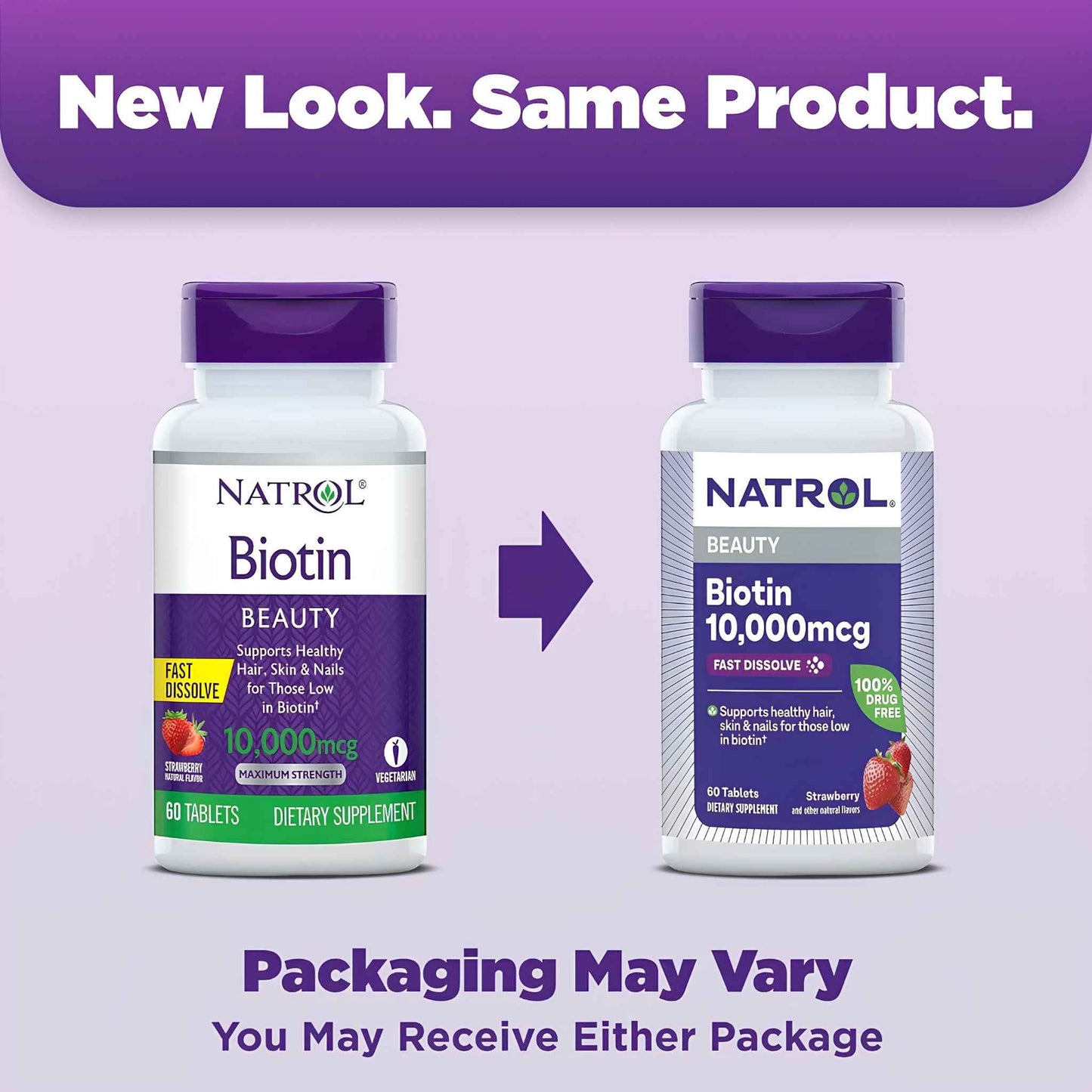 Biotin 10,000mcg Beauty Tablets – Fast Dissolve Strawberry Flavor – Supports Healthy Hair, Skin & Nails – 60 Count Dietary Supplement
