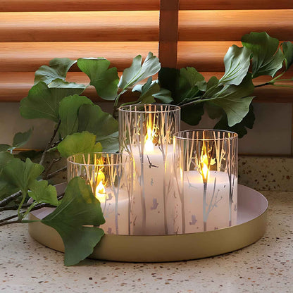 Birch Design Flameless LED Candles Set of 3 – Battery Operated Glass Pillar Candles with Timer