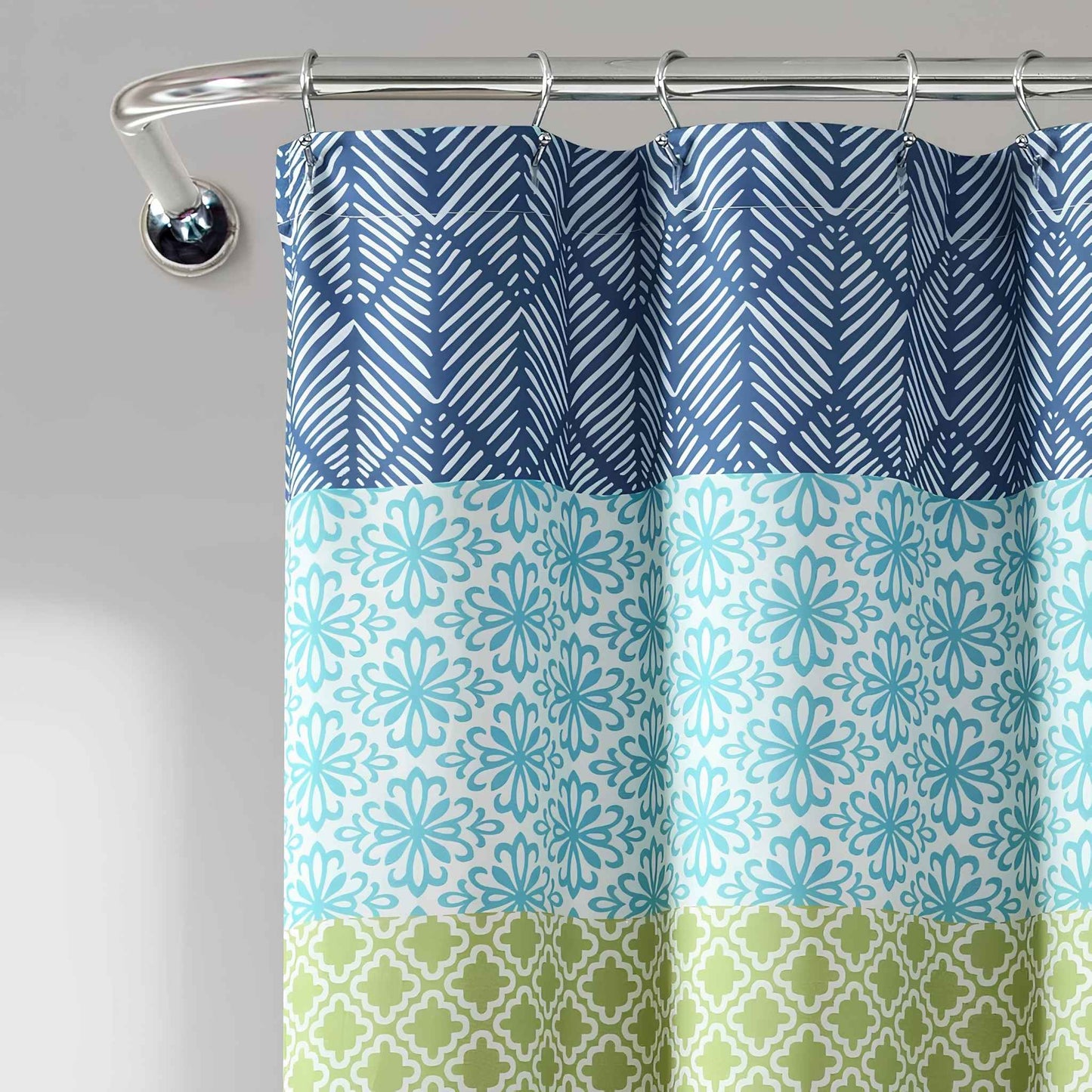Bohemian Stripe Shower Curtain 72" x 72" – Blue & Green Fabric Boho Bathroom Curtain