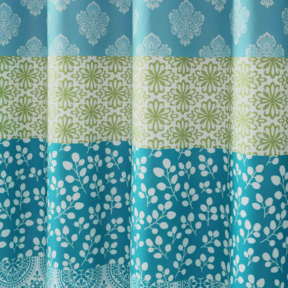 Bohemian Stripe Shower Curtain 72" x 72" – Blue & Green Fabric Boho Bathroom Curtain