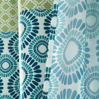 Bohemian Stripe Shower Curtain 72" x 72" – Blue & Green Fabric Boho Bathroom Curtain