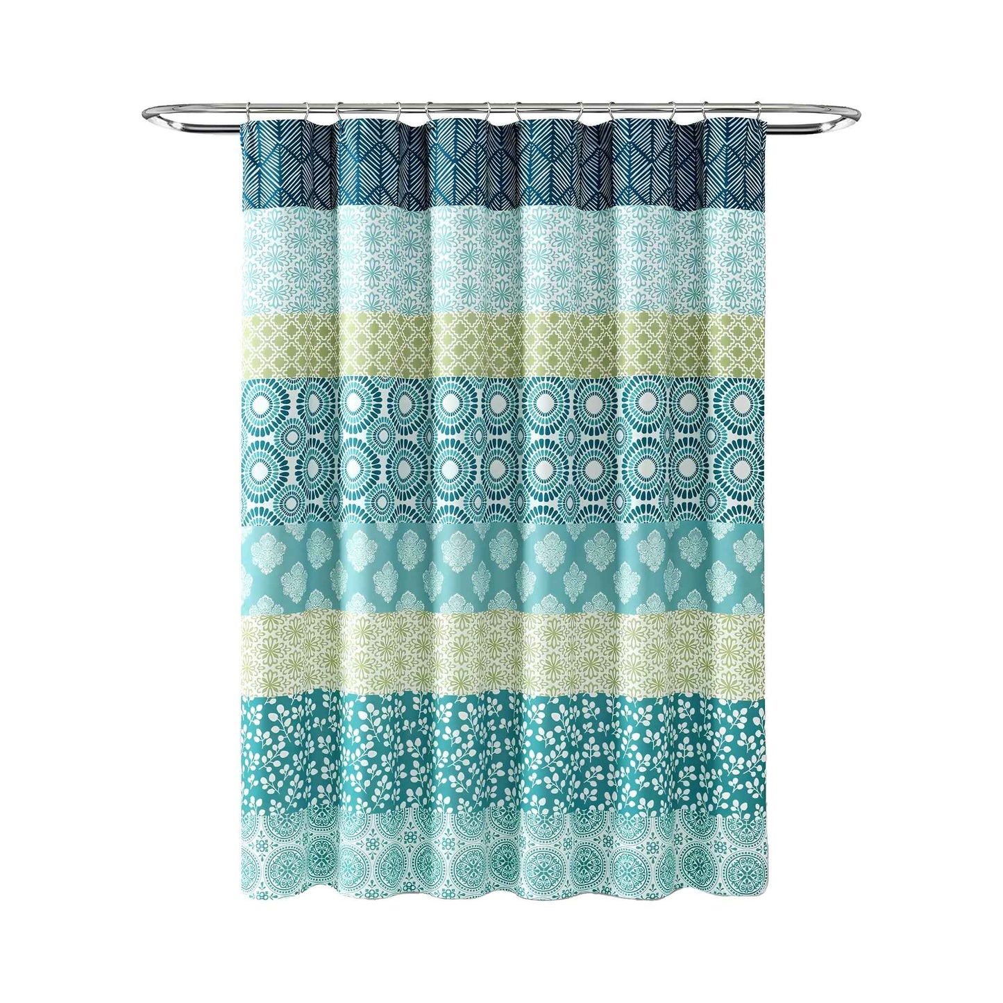 Bohemian Stripe Shower Curtain 72" x 72" – Blue & Green Fabric Boho Bathroom Curtain