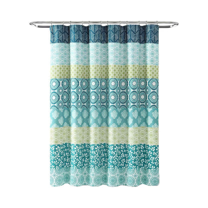Bohemian Stripe Shower Curtain 72" x 72" – Blue & Green Fabric Boho Bathroom Curtain