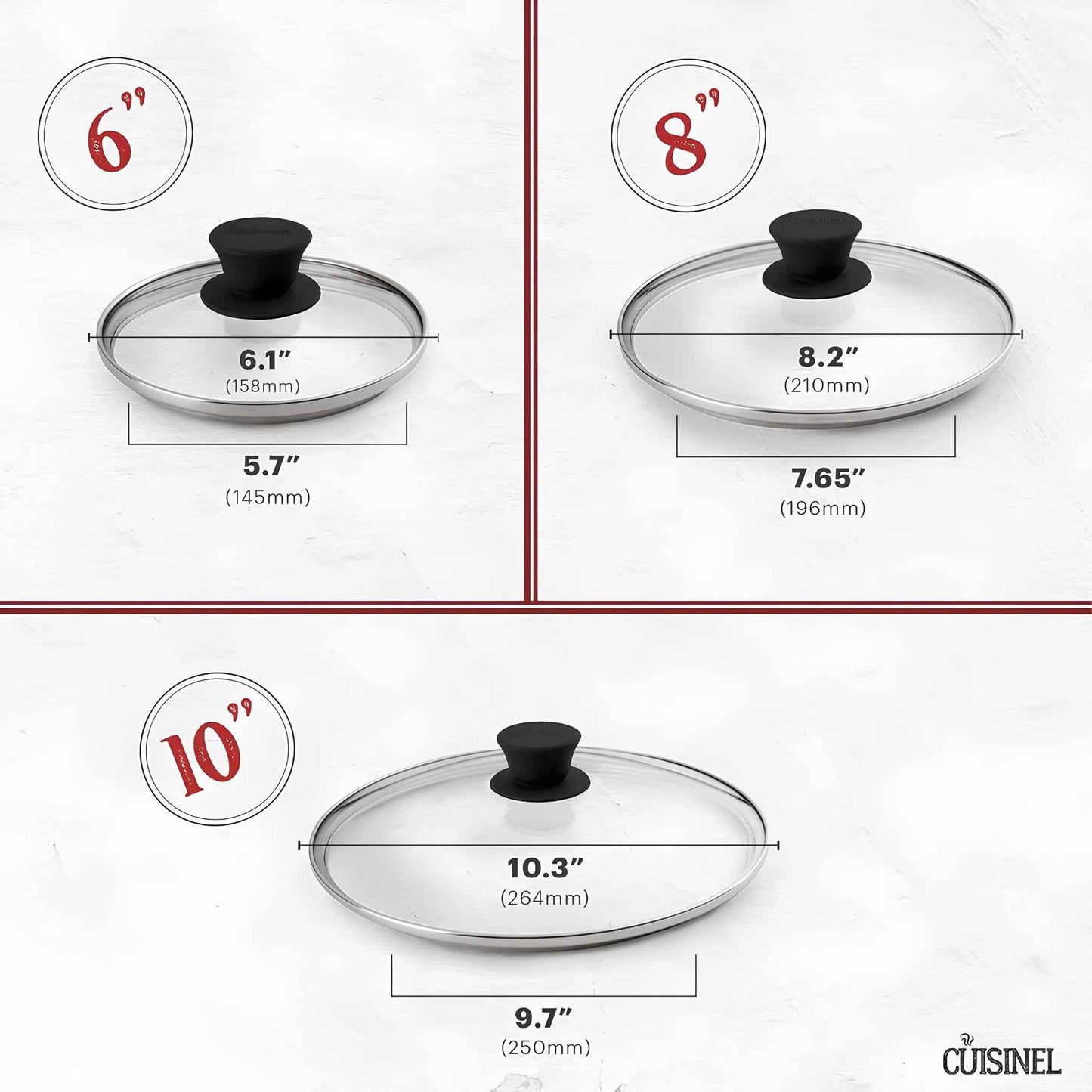 Cast Iron Skillet Set with Glass Lids – Pre-Seasoned Frying Pans (6", 8", 10") for Stovetop, Oven & Grill