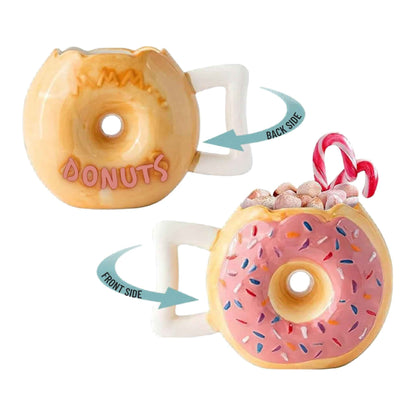 Ceramic Donut Coffee Mug 14oz – Funny Pink Doughnut Design with Sprinkles – Novelty Coffee Cup for Tea, Coffee & Hot Chocolate – Gift Mug