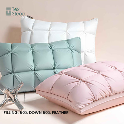 DreamNest™ Luxury Goose Down Feather Pillow – Pinch Pleat Hotel-Style Pillow with Neck Support (Standard, Queen & King Sizes)