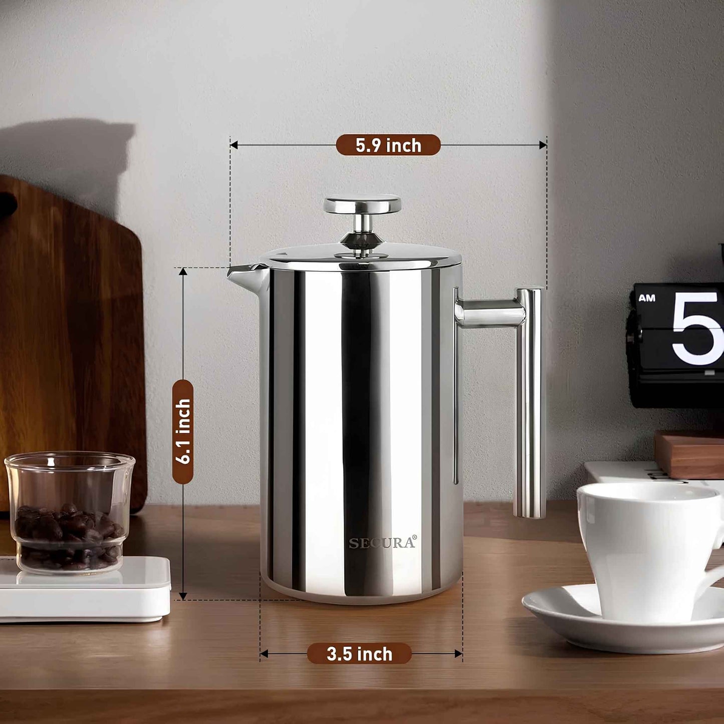 Stainless Steel French Press Coffee Maker | Double Wall Insulated (12oz–1.5L)