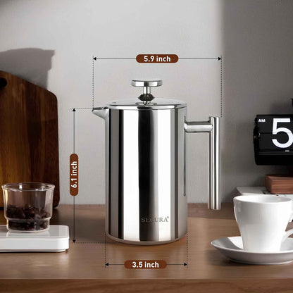 Stainless Steel French Press Coffee Maker | Double Wall Insulated (12oz–1.5L)