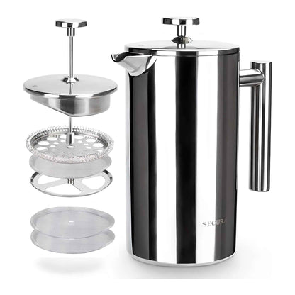 Stainless Steel French Press Coffee Maker | Double Wall Insulated (12oz–1.5L)