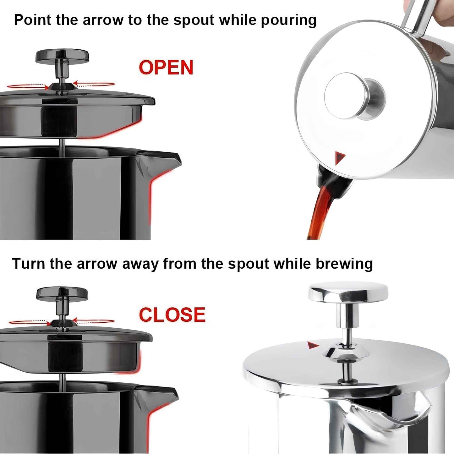 Stainless Steel French Press Coffee Maker | Double Wall Insulated (12oz–1.5L)