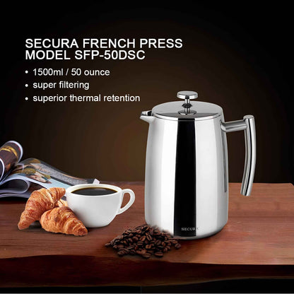 Stainless Steel French Press Coffee Maker | Double Wall Insulated (12oz–1.5L)