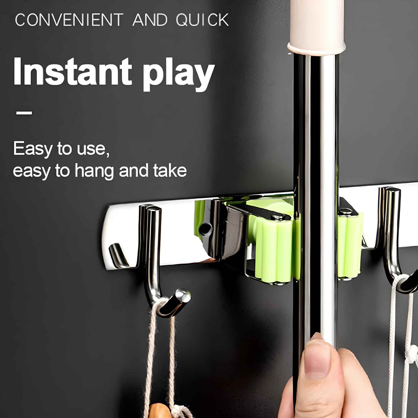 GripLock™ Stainless Steel Mop & Broom Holder – Wall Mount Space-Saving Organizer for Kitchen & Bathroom
