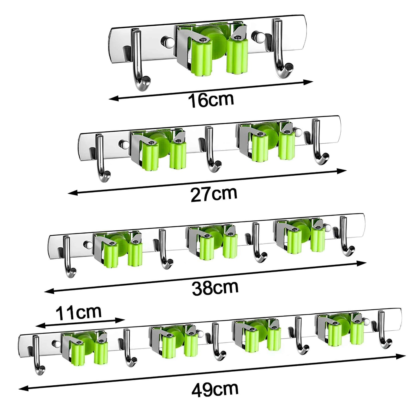 GripLock™ Stainless Steel Mop & Broom Holder – Wall Mount Space-Saving Organizer for Kitchen & Bathroom