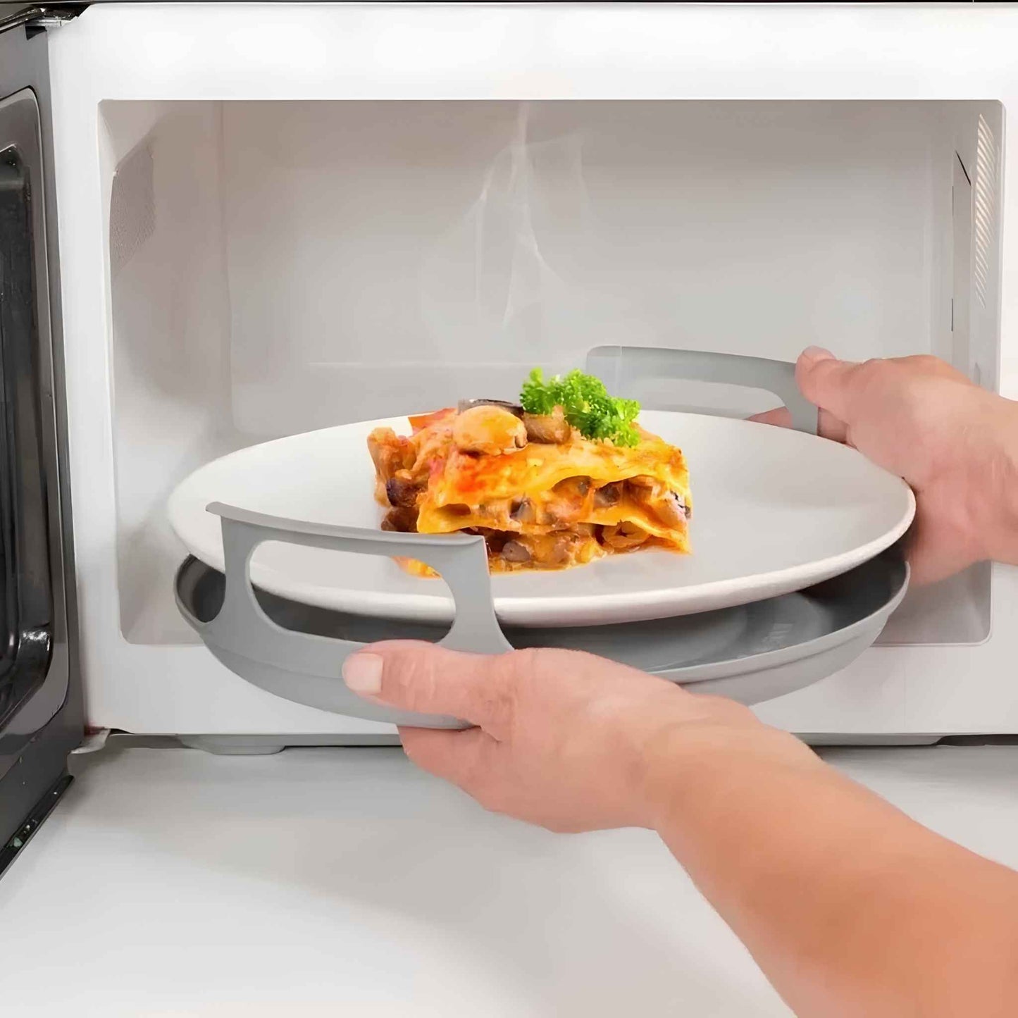 HeatMate™ Microwave Plate Holder – Anti-Spill Steam Tray for Bowls & Plates – Durable Heat-Resistant Microwave Rack for Even Heating & Easy Cleaning
