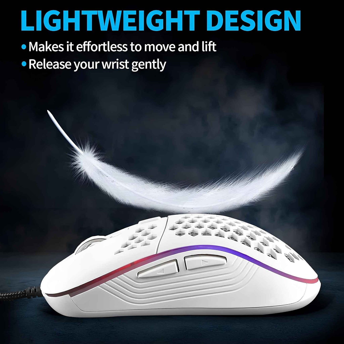 Honeycomb Wired Gaming Mouse with RGB Lighting – 7200 DPI Lightweight Ergonomic Gaming Mouse