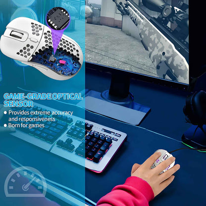 Honeycomb Wired Gaming Mouse with RGB Lighting – 7200 DPI Lightweight Ergonomic Gaming Mouse