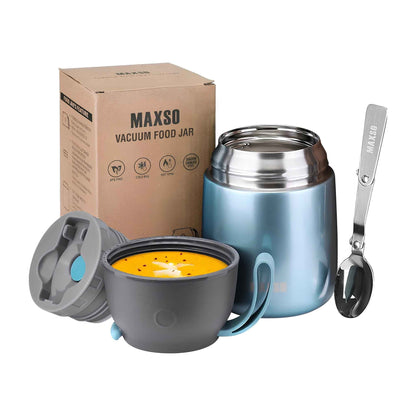17 oz Insulated Food Jar for Hot & Cold Food – Stainless Steel Vacuum Thermos Lunch Container with Spoon, Light Blue