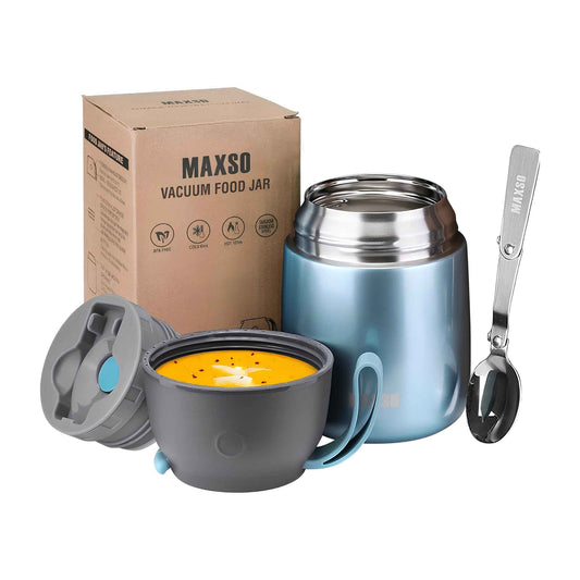 17 oz Insulated Food Jar for Hot & Cold Food – Stainless Steel Vacuum Thermos Lunch Container with Spoon, Light Blue
