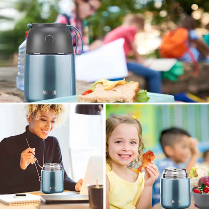 17 oz Insulated Food Jar for Hot & Cold Food – Stainless Steel Vacuum Thermos Lunch Container with Spoon, Light Blue