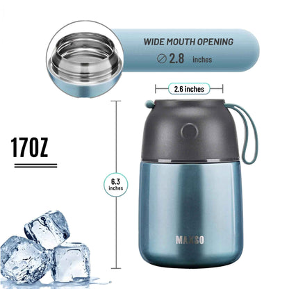 17 oz Insulated Food Jar for Hot & Cold Food – Stainless Steel Vacuum Thermos Lunch Container with Spoon, Light Blue
