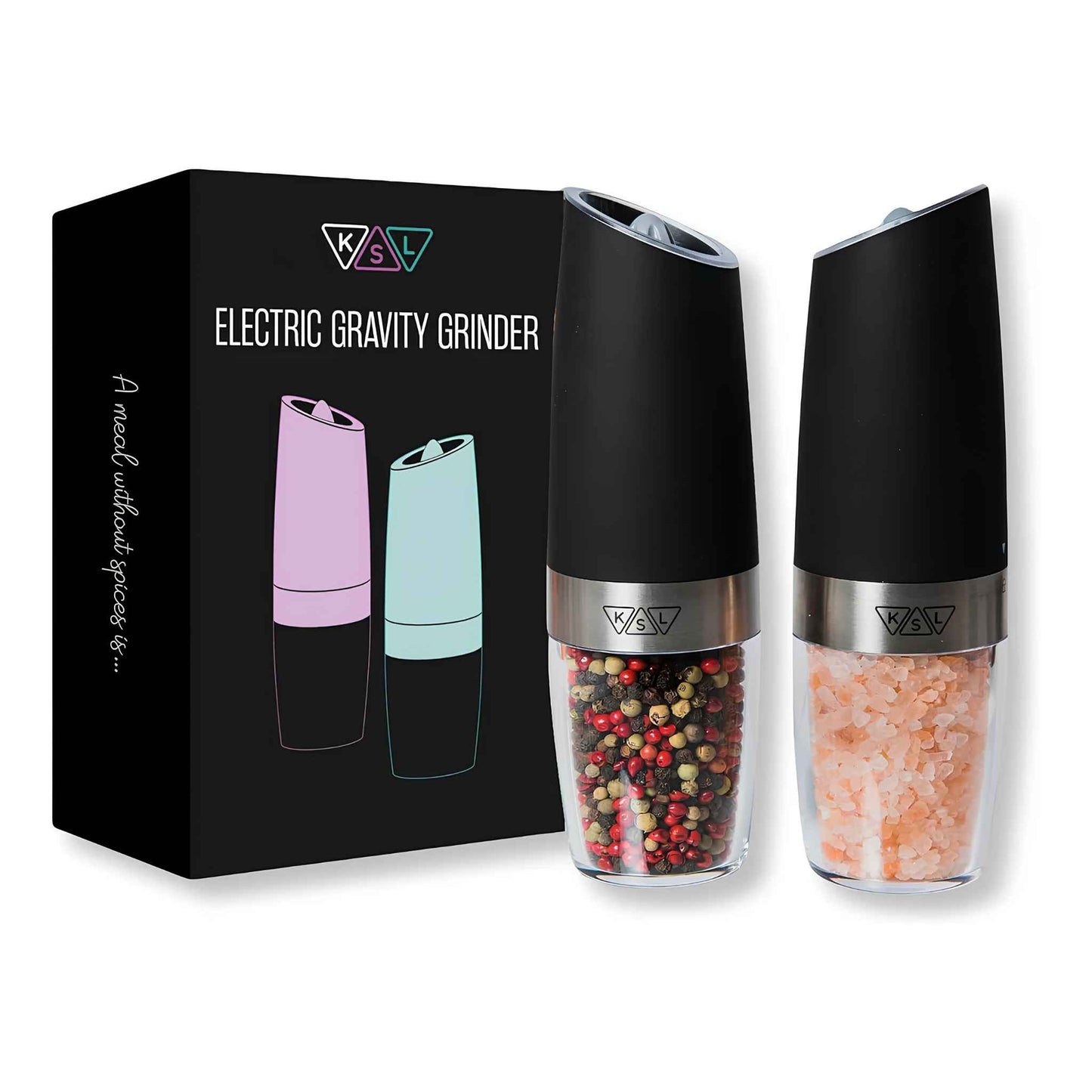 Gravity Electric Salt and Pepper Grinder Set – Automatic Battery Powered One-Handed Spice Mill with Adjustable Coarseness & LED Light | Kitchen Gift Set