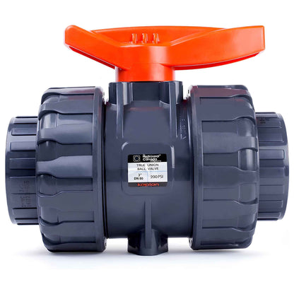 Kaplan 3" PVC True Union Ball Valve – Full Port, EPDM O-Rings, PTFE Seats, 200 PSI, ASTM F1970, Socket Type (Gray)