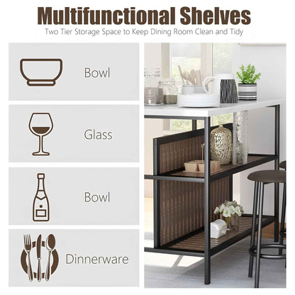 Kitchen Island with Seating – 3-Piece Counter Height Dining Table Set with Storage Shelves
