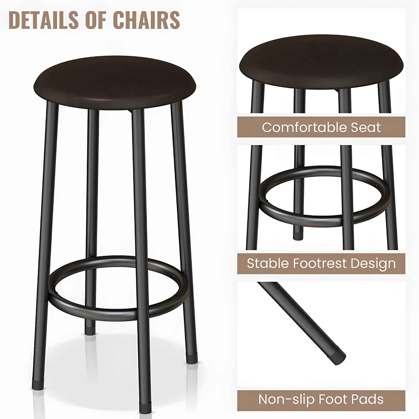 Kitchen Island with Seating – 3-Piece Counter Height Dining Table Set with Storage Shelves